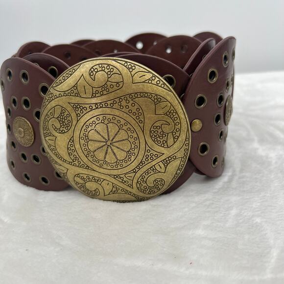 Women's NIB Boho Brass Riveted Belt & Buckle XL Statement Western Avantgarde - Picture 3 of 6